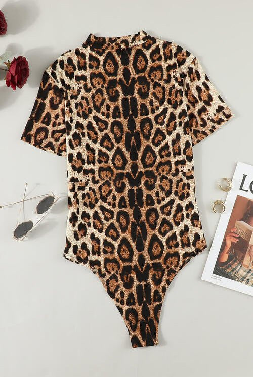 Leopard Half Zip Short Sleeve Bodysuit - GemThreads Boutique