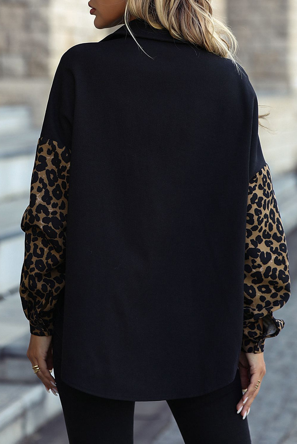 Leopard Print Buttoned Dropped Shoulder Jacket - GemThreads Boutique