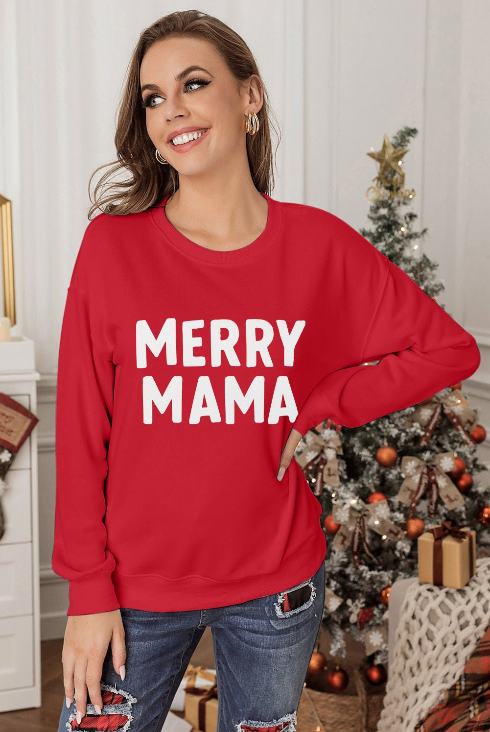MERRY MAMA Graphic Round Neck Sweatshirt - GemThreads Boutique