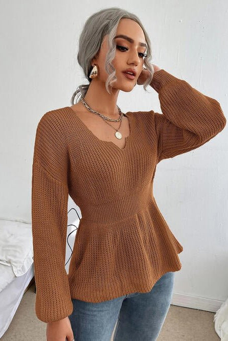 Notched Dropped Shoulder Knit Top - GemThreads Boutique