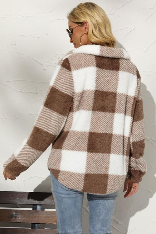 Plaid Half Zip Long Sleeve Sweatshirt - GemThreads Boutique