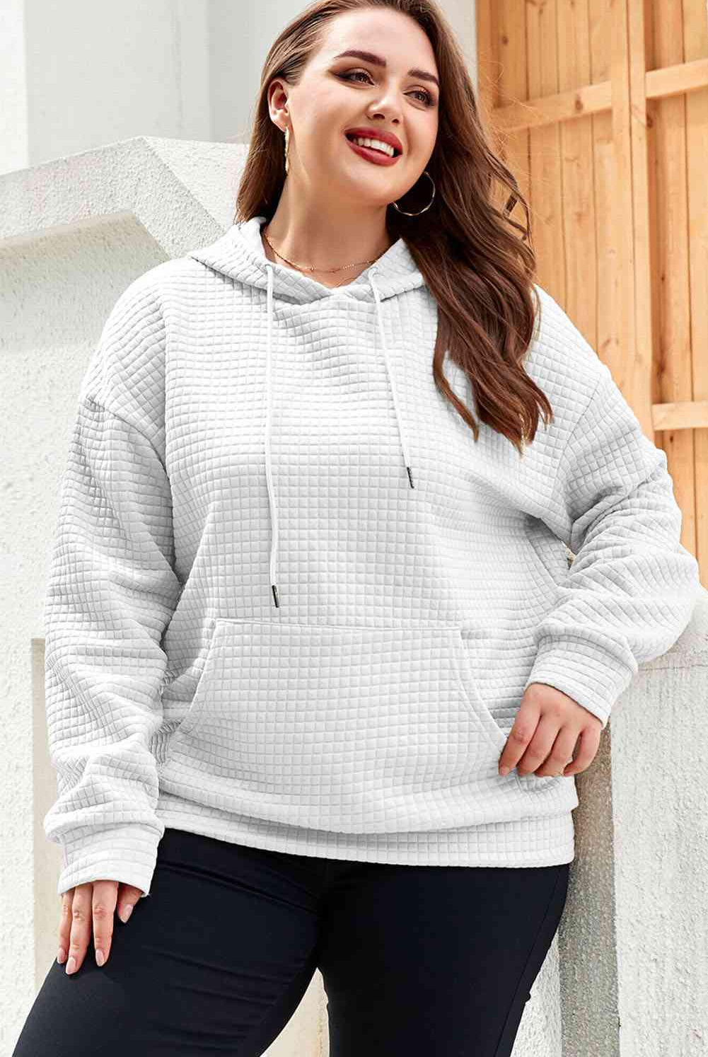 Plus Size Front Pocket Long Sleeve Hoodie - GemThreads Boutique