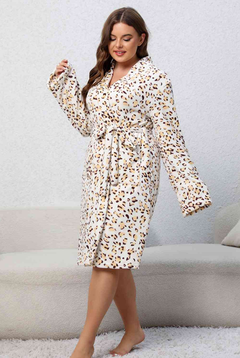 Plus Size Leopard Tie Front Robe - GemThreads Boutique