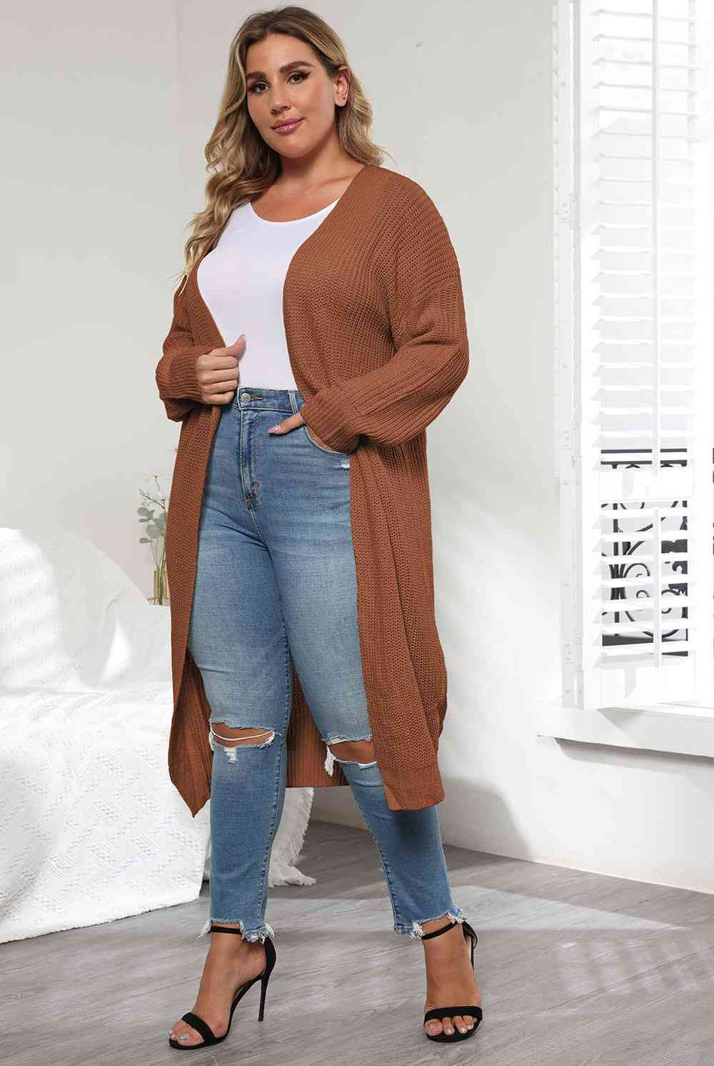 Plus Size Open Front Long Sleeve Cardigan - GemThreads Boutique