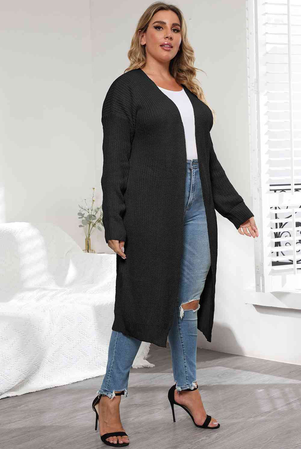 Plus Size Open Front Long Sleeve Cardigan - GemThreads Boutique