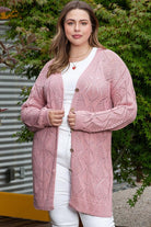 Plus Size Openwork V-Neck Long Sleeve Buttoned Cardigan - GemThreads Boutique