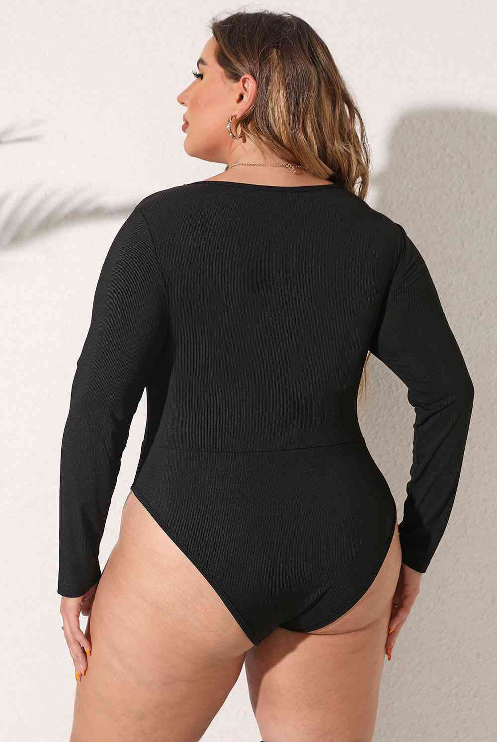 Plus Size Round Neck Long Sleeve Bodysuit - GemThreads Boutique