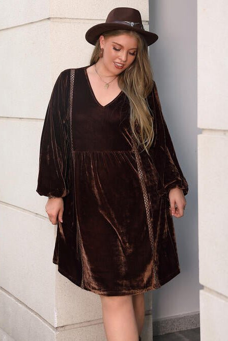 Plus Size V-Neck Balloon Sleeves Dress - GemThreads Boutique