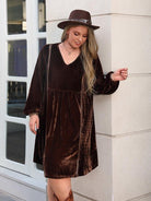 Plus Size V-Neck Balloon Sleeves Dress - GemThreads Boutique