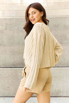POL Hear Me Out Semi Cropped Ribbed Cardigan in Oatmeal - GemThreads Boutique