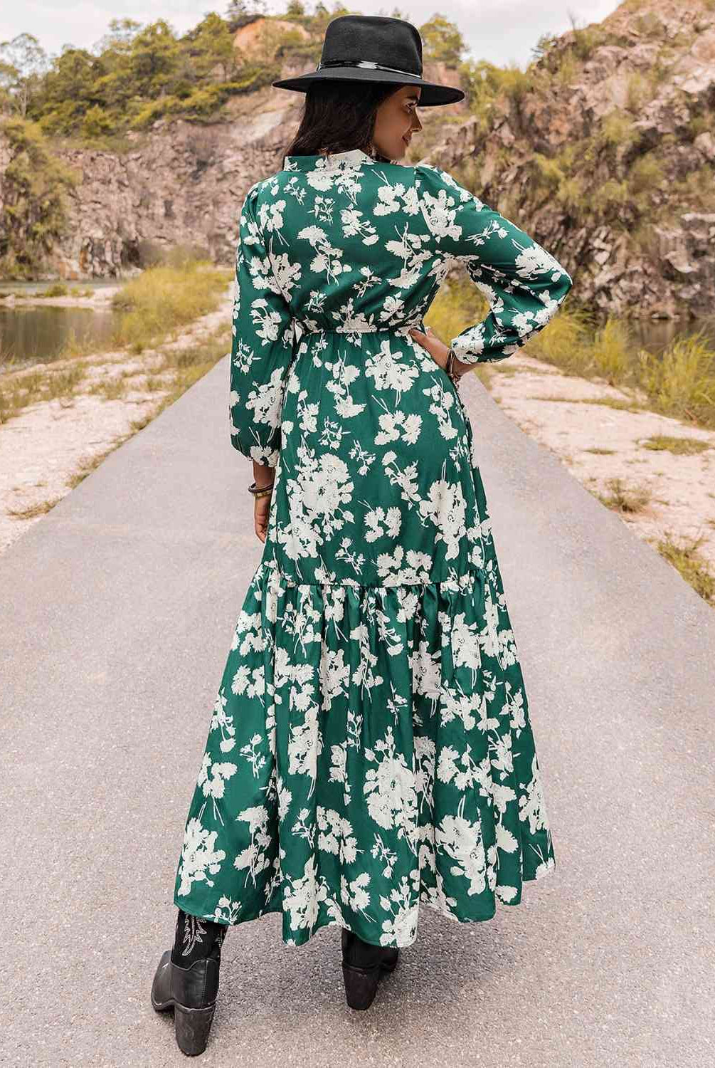 Printed Notched Neck Maxi Dress - GemThreads Boutique