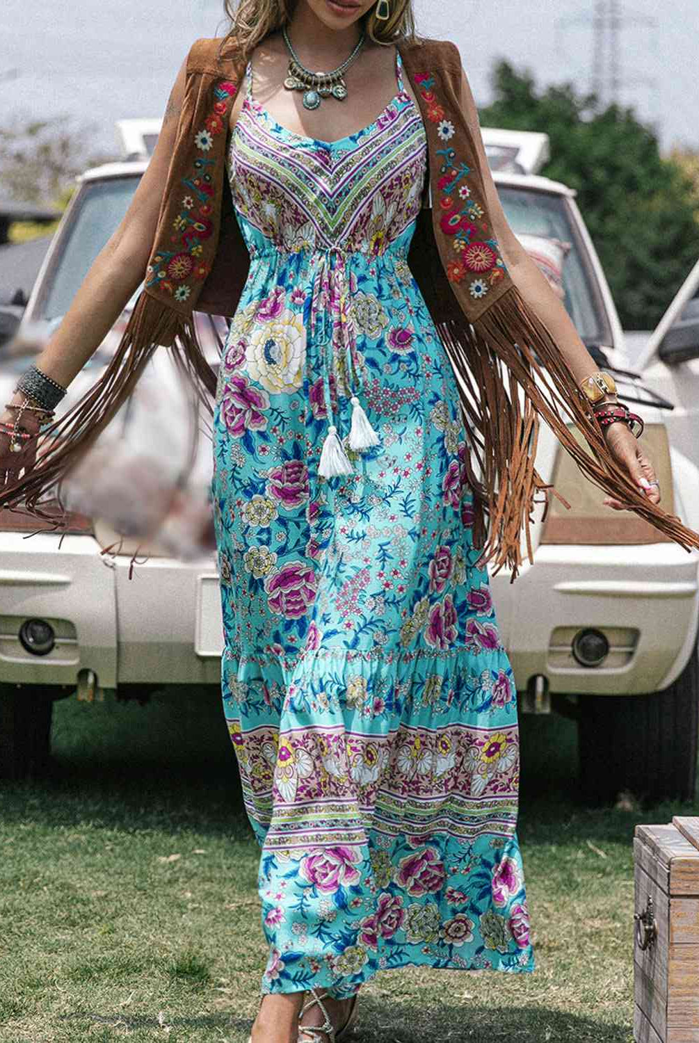 Printed Scoop Neck Sleeveless Maxi Dress - GemThreads Boutique