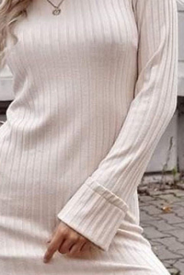 Ribbed Round Neck Long Sleeve Dress - GemThreads Boutique
