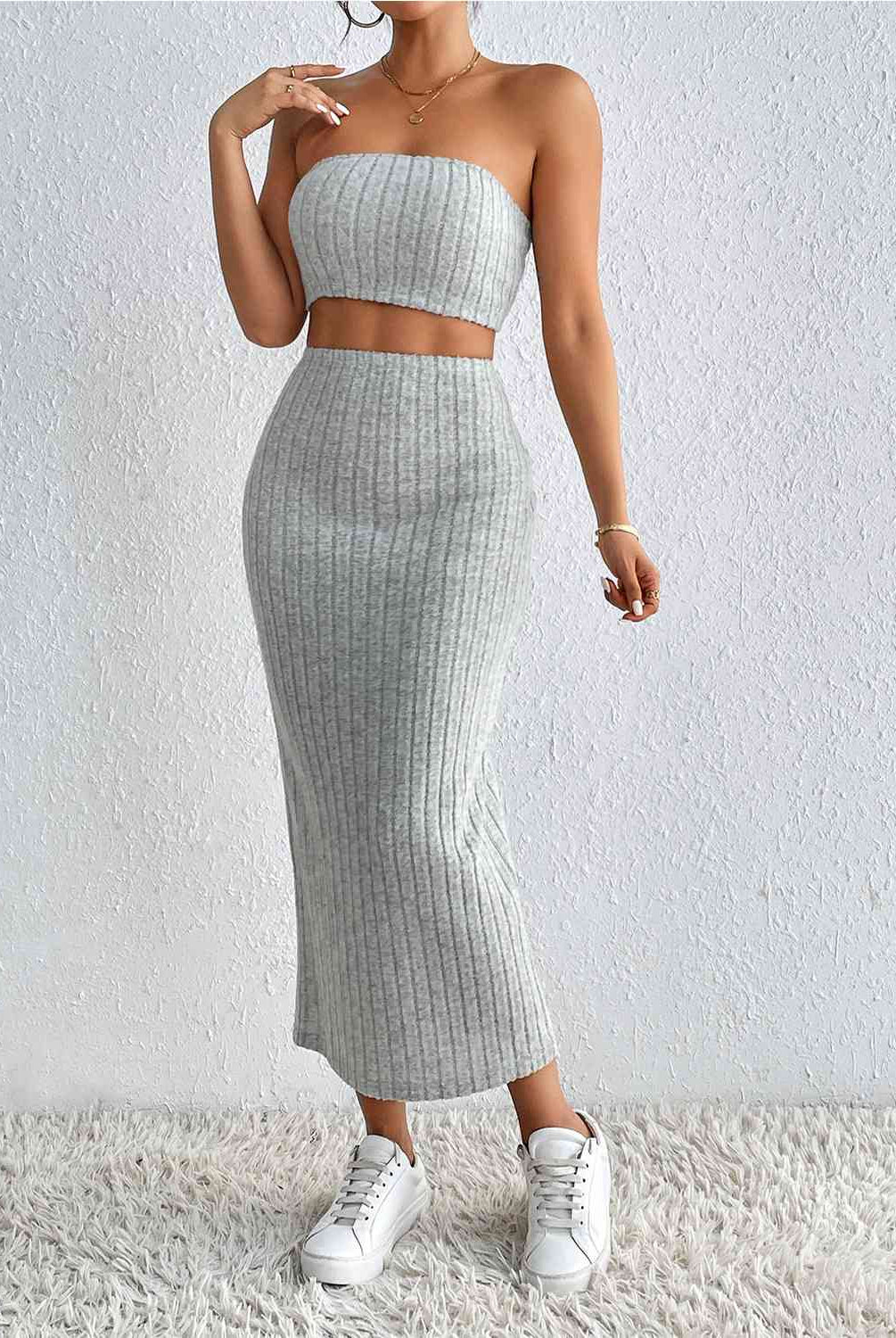 Ribbed Tube Top & Midi Skirt Set - GemThreads Boutique
