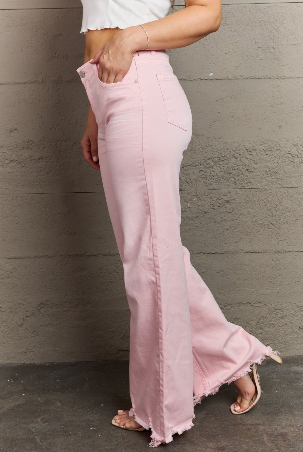 RISEN Raelene Full Size High Waist Wide Leg Jeans in Light Pink - GemThreads Boutique