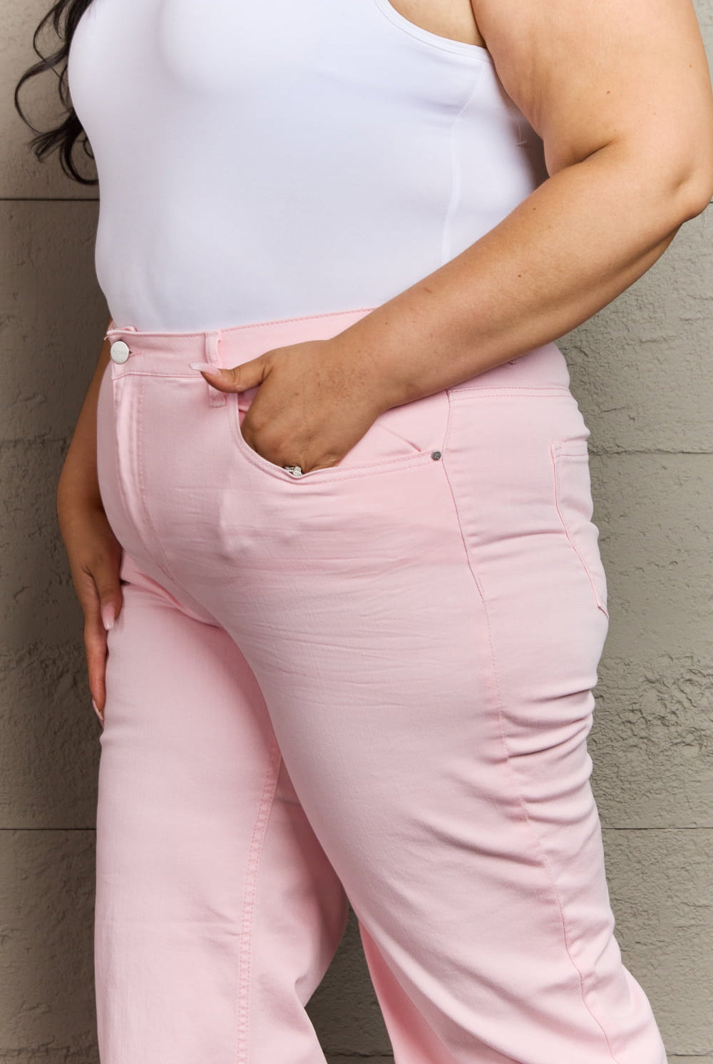 RISEN Raelene Full Size High Waist Wide Leg Jeans in Light Pink - GemThreads Boutique
