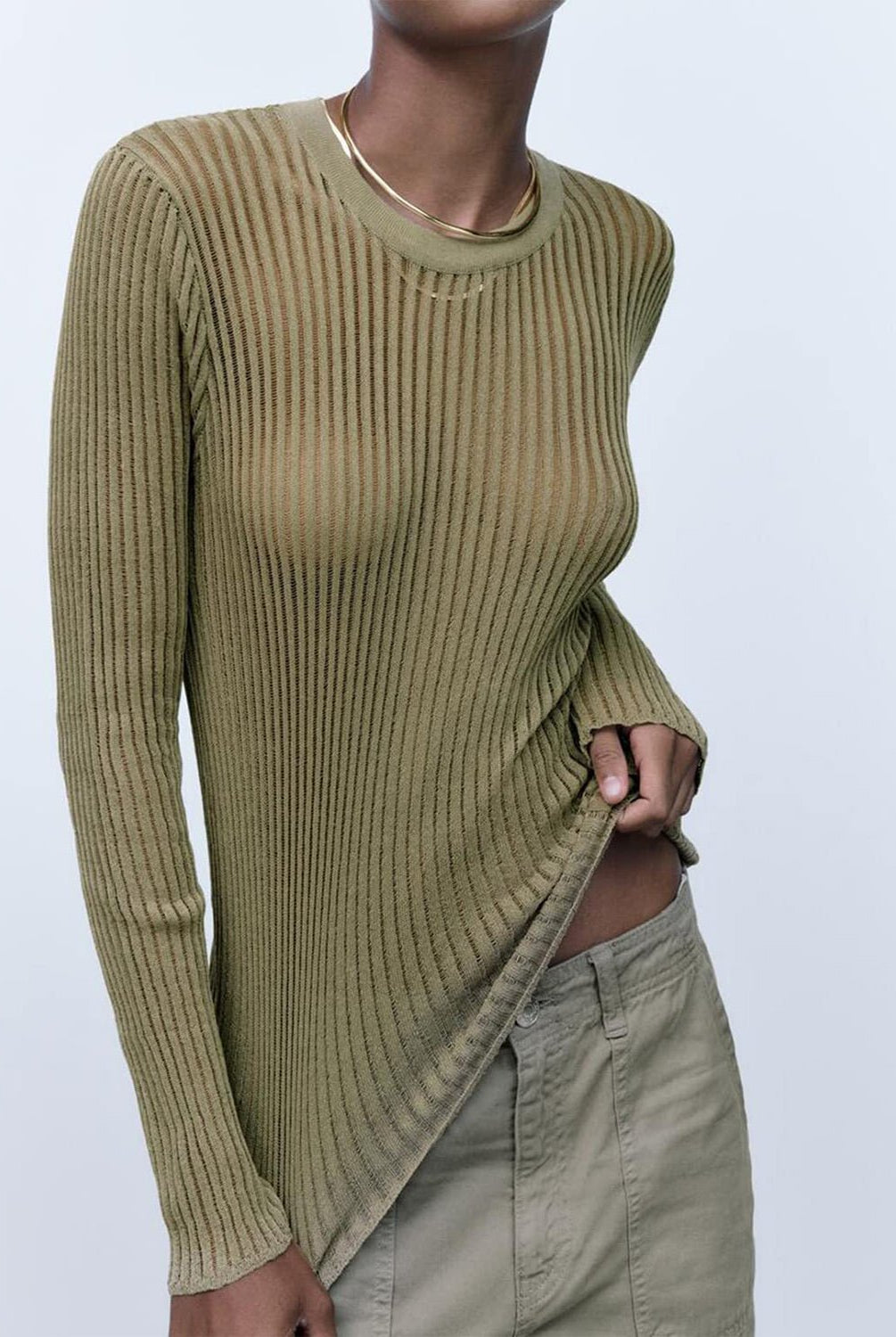 Round Neck Ribbed Knit Top - GemThreads Boutique