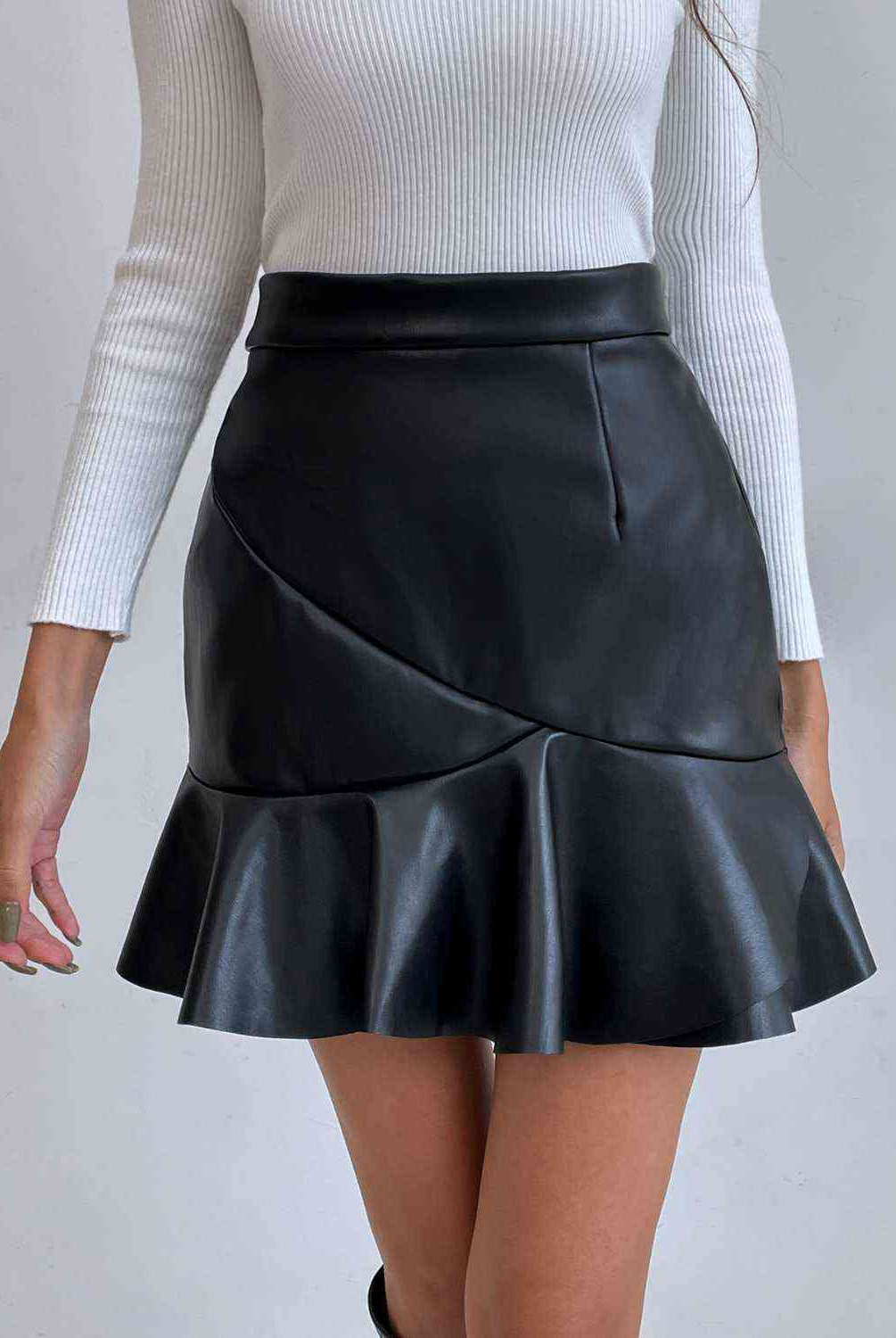 Ruffled PU Mini Skirt - GemThreads Boutique