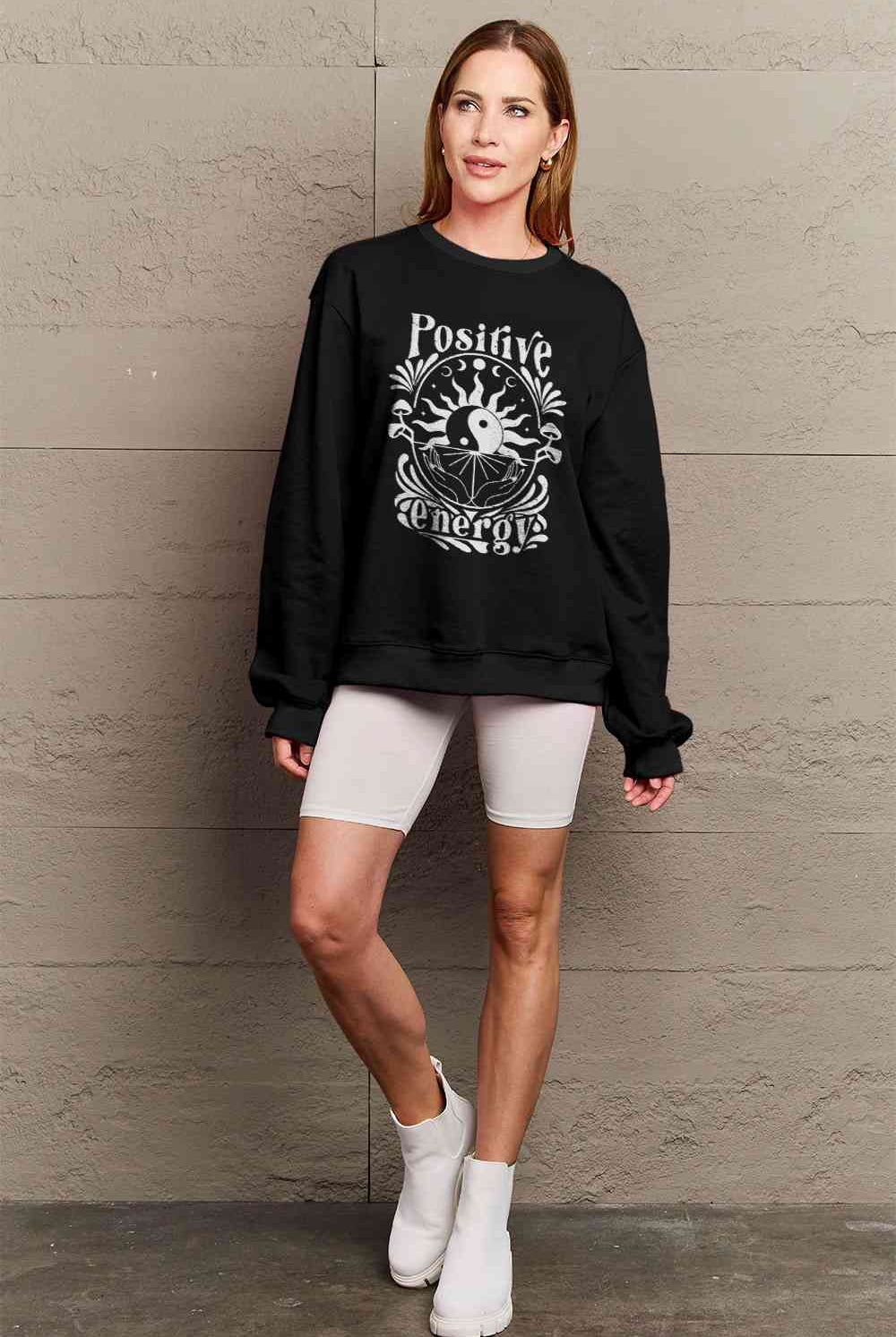 Simply Love Full Size POSITIVE ENERGY Graphic Sweatshirt - GemThreads Boutique
