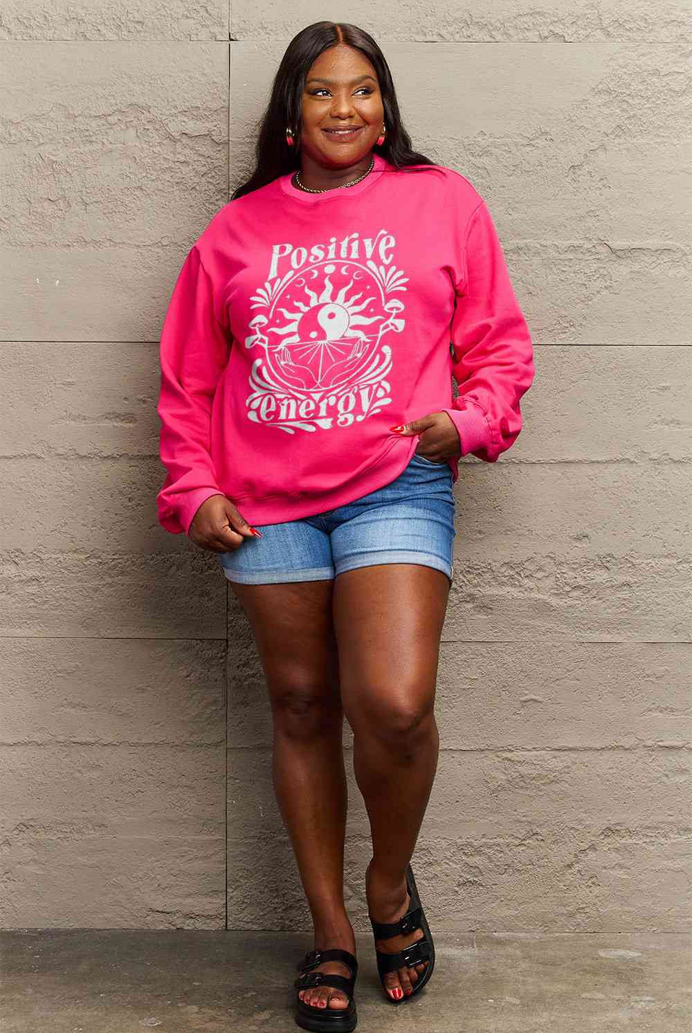 Simply Love Full Size POSITIVE ENERGY Graphic Sweatshirt - GemThreads Boutique
