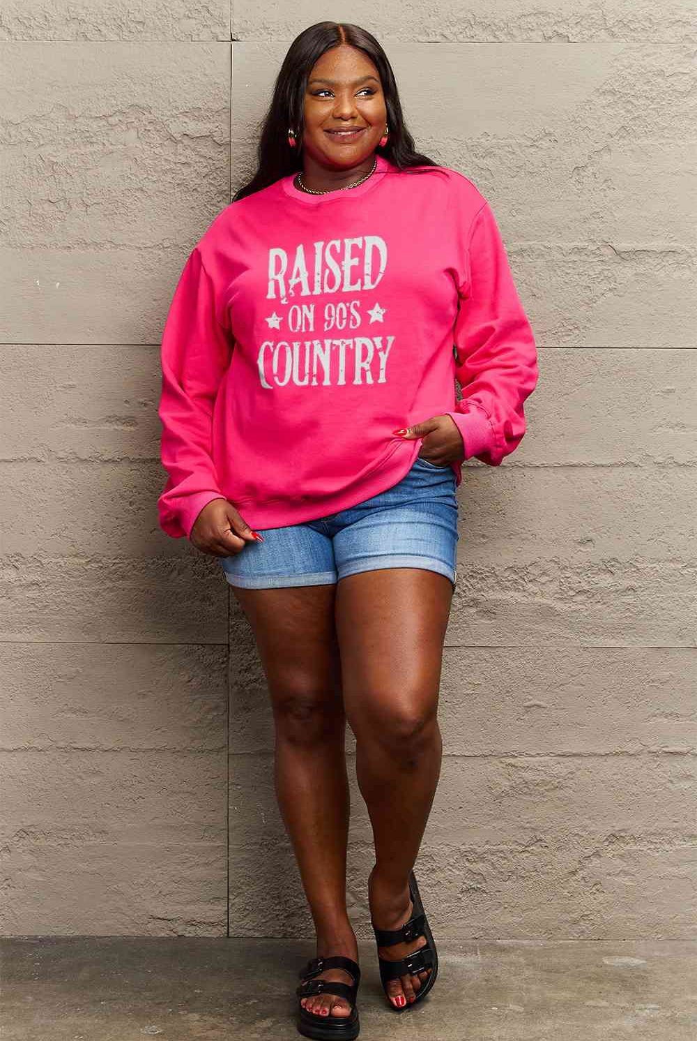 Simply Love Full Size RAISED ON 90'S COUNTRY Graphic Sweatshirt - GemThreads Boutique