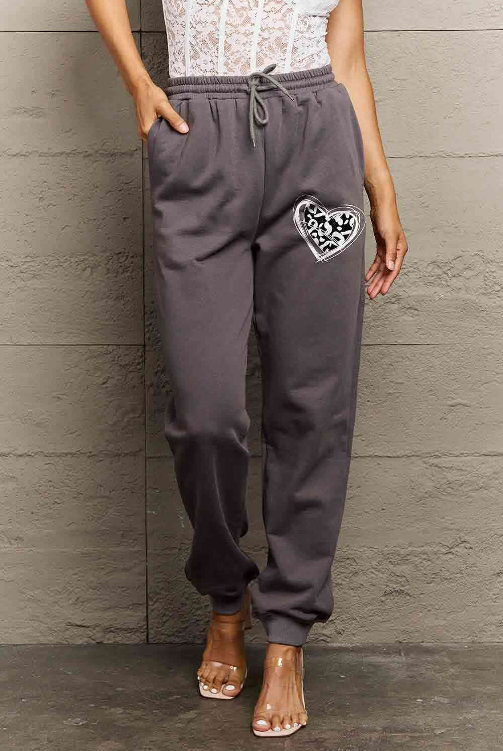 Simply Love Simply Love Full Size Drawstring Heart Graphic Long Sweatpants - GemThreads Boutique