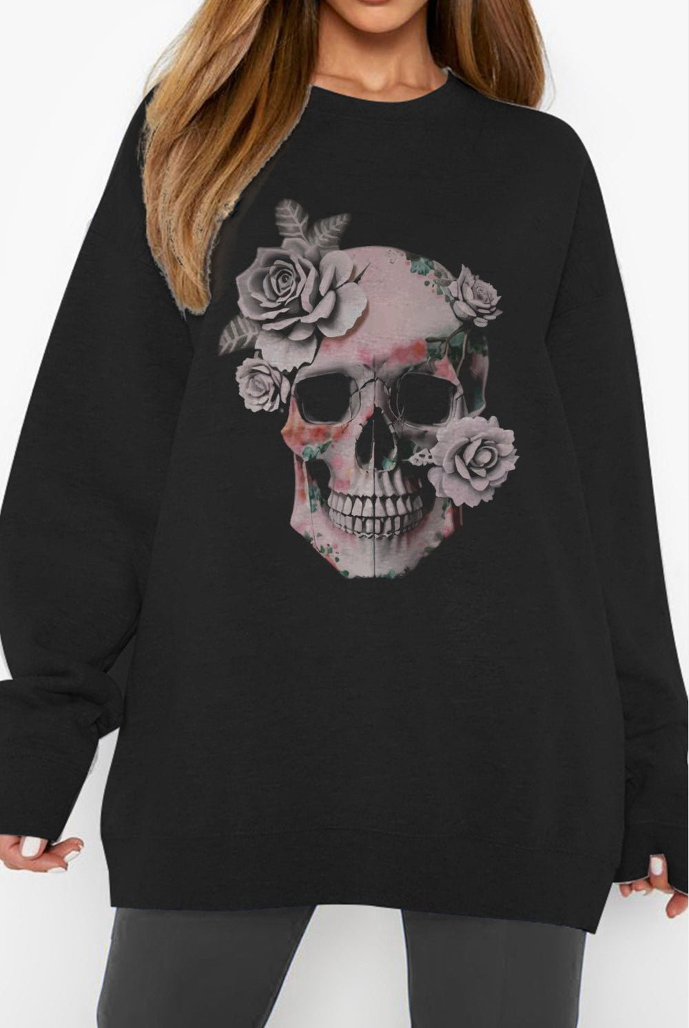 Simply Love Simply Love Full Size Dropped Shoulder SKULL Graphic Sweatshirt - GemThreads Boutique