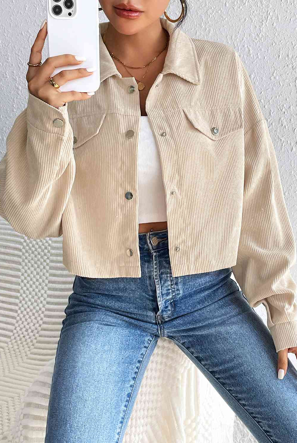 Snap Down Collared Jacket - GemThreads Boutique