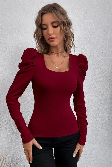 Square Neck Puff Long Sleeve Top - GemThreads Boutique