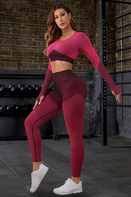 Striped Long Sleeve Top and Leggings Sports Set - GemThreads Boutique