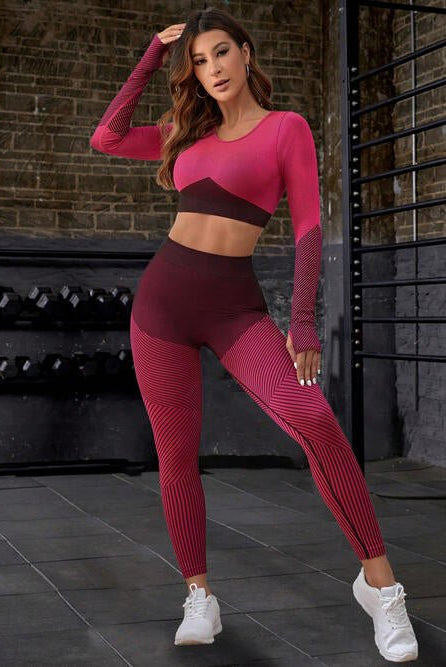 Striped Long Sleeve Top and Leggings Sports Set - GemThreads Boutique