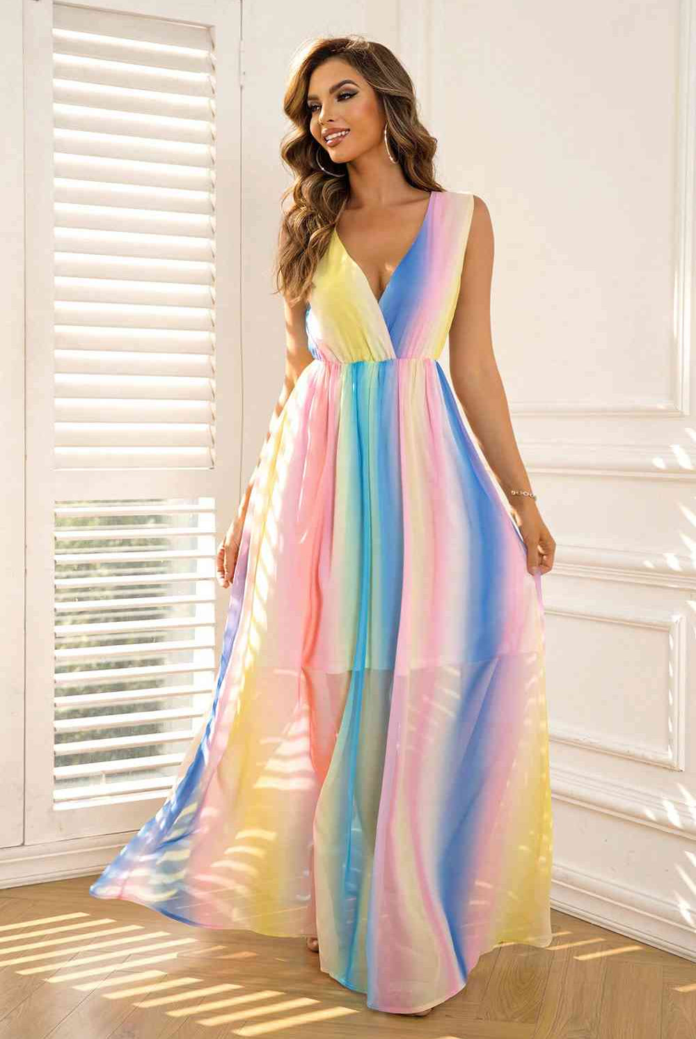 Surplice Neck Sleeveless Maxi Dress - GemThreads Boutique