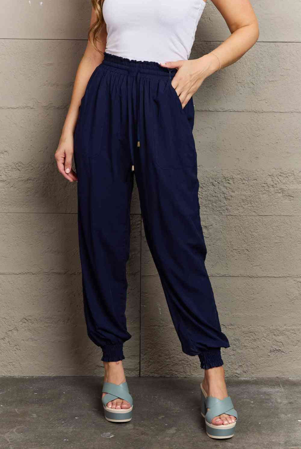Tied Long Joggers with Pockets - GemThreads Boutique Tied Long Joggers with Pockets