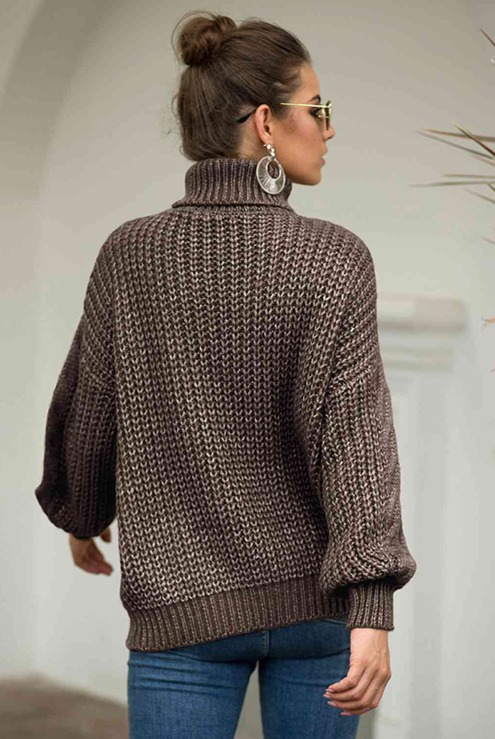 Turtleneck Cable-Knit Dropped Shoulder Sweater - GemThreads Boutique