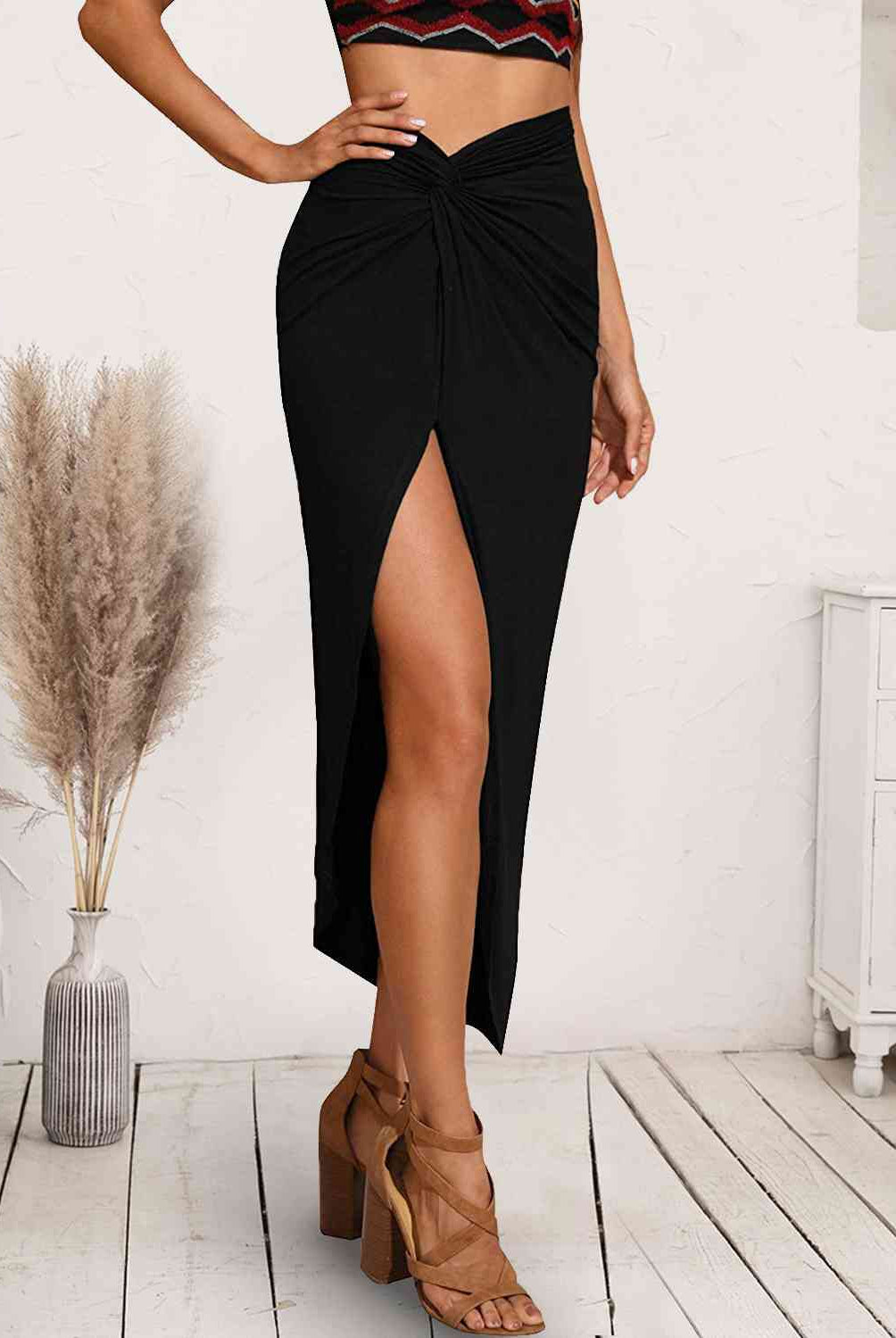 Twist Detail Split Skirt - GemThreads Boutique