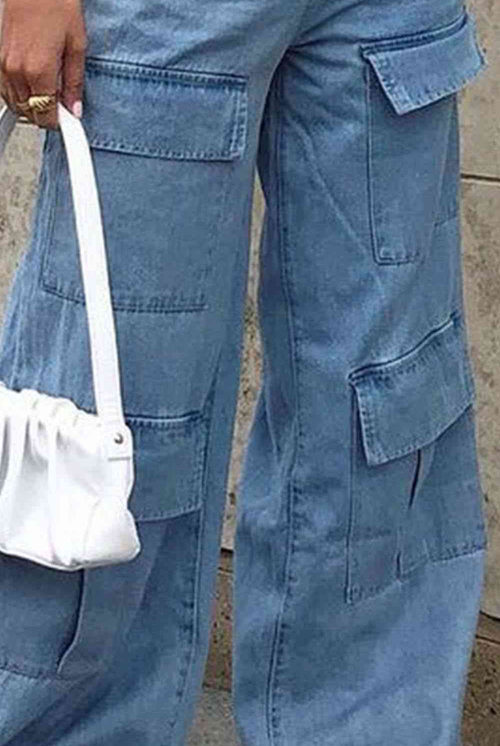 Wide Leg Knee Pocket Jeans - GemThreads Boutique