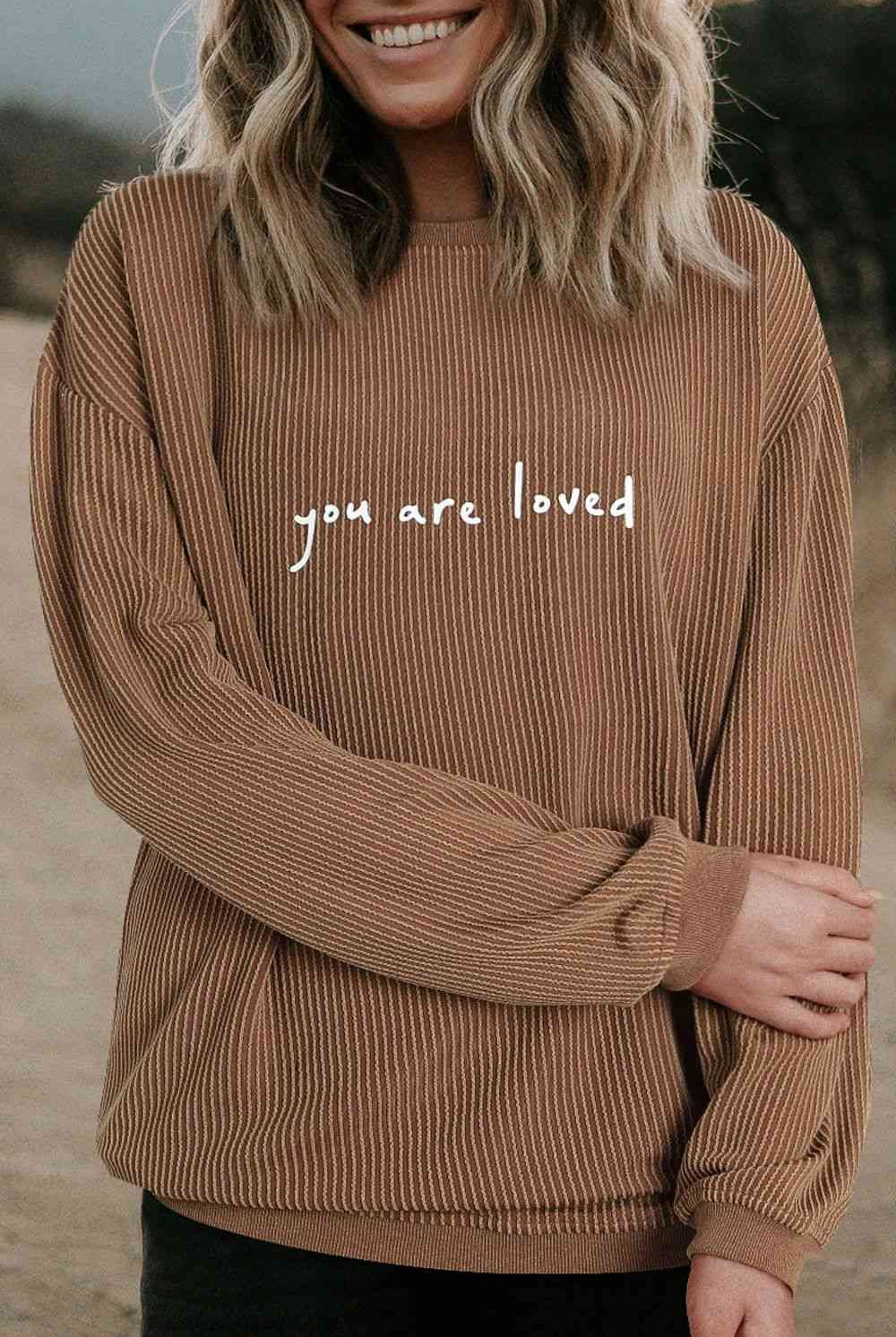 YOU ARE LOVED Graphic Dropped Shoulder Sweatshirt - GemThreads Boutique