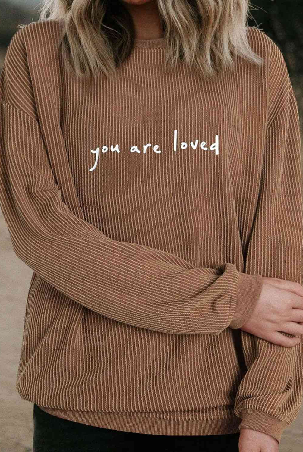 YOU ARE LOVED Graphic Dropped Shoulder Sweatshirt - GemThreads Boutique