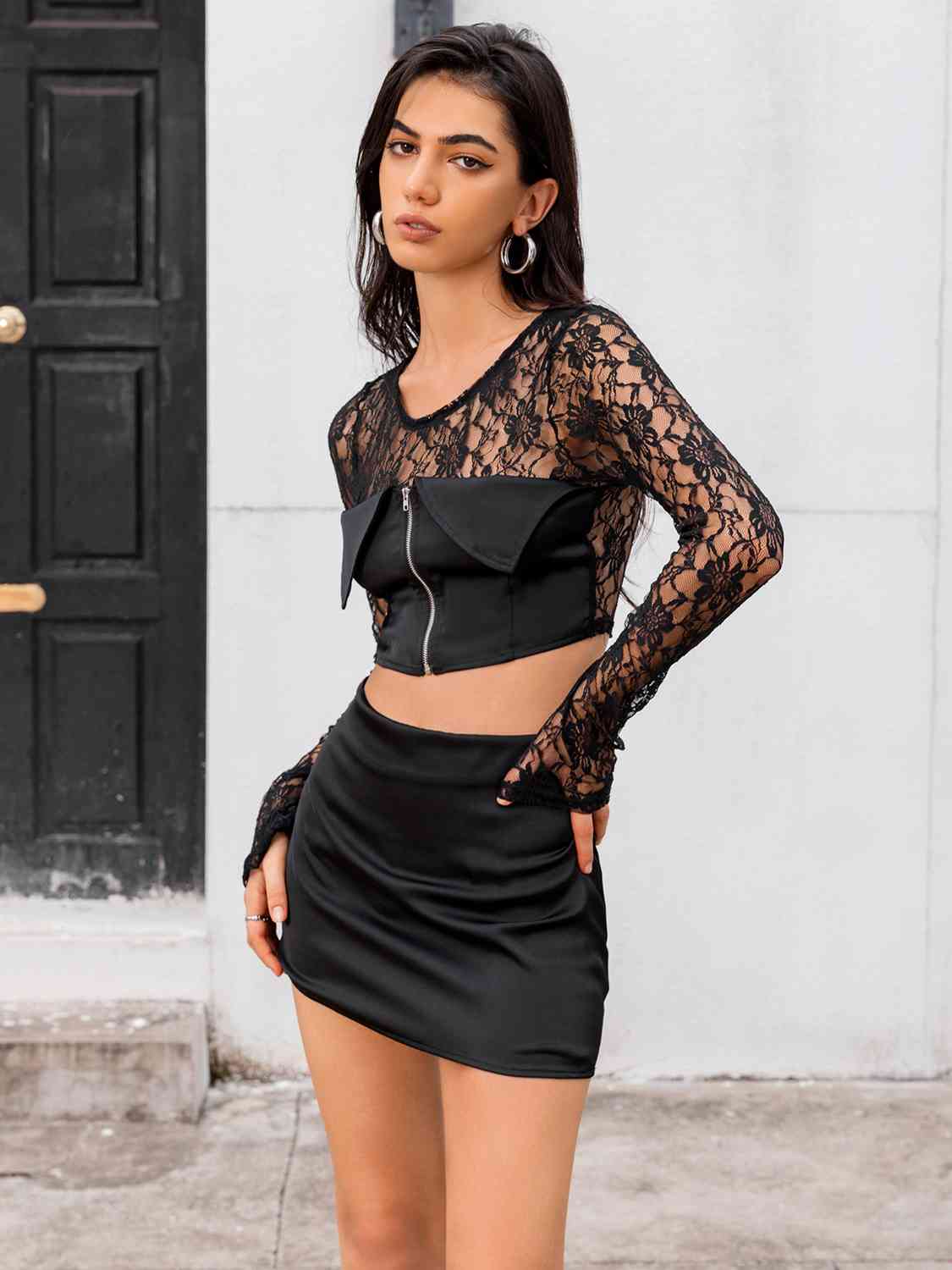 Zip Detail Crop Top and Skirt Set - GemThreads Boutique