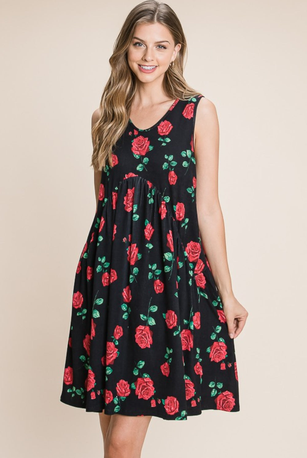 BOMBOM Floral Ruched Tank Dress - GemThreads Boutique BOMBOM Floral Ruched Tank Dress