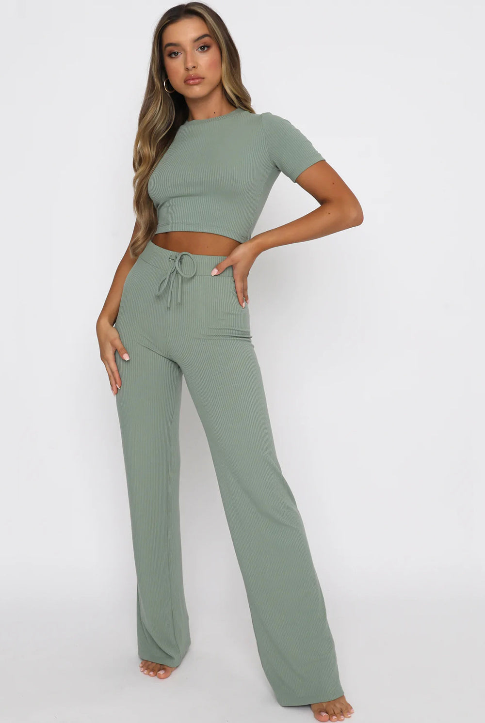 Round Neck Short Sleeve Top and Pants Set - GemThreads Boutique Round Neck Short Sleeve Top and Pants Set