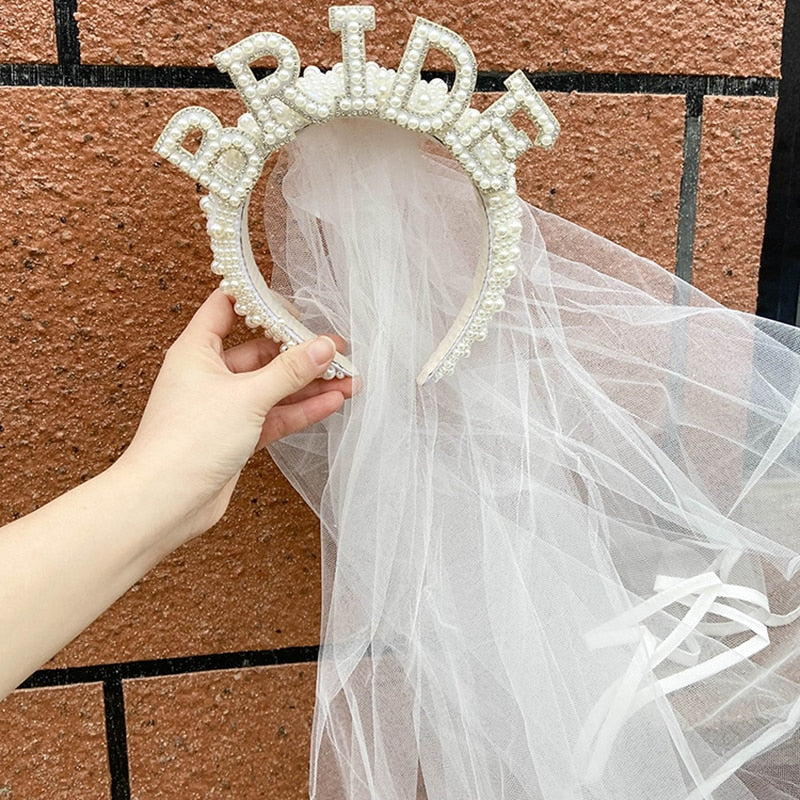 Bride to be Pearl crown tiara veil Bach Bachelorette hen Party Bridal Shower wedding engagement rehearsal dinner Decoration Gift - GemThreads Boutique Bride to be Pearl crown tiara veil Bach Bachelorette hen Party Bridal Shower wedding engagement rehearsal dinner Decoration Gift