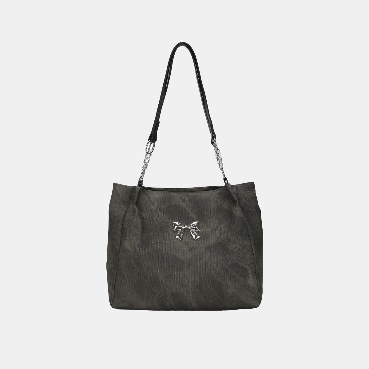Elegant women's tote bag with a charming bow detail, available in camel, brown, gray, and blue, made from high-quality polyester.