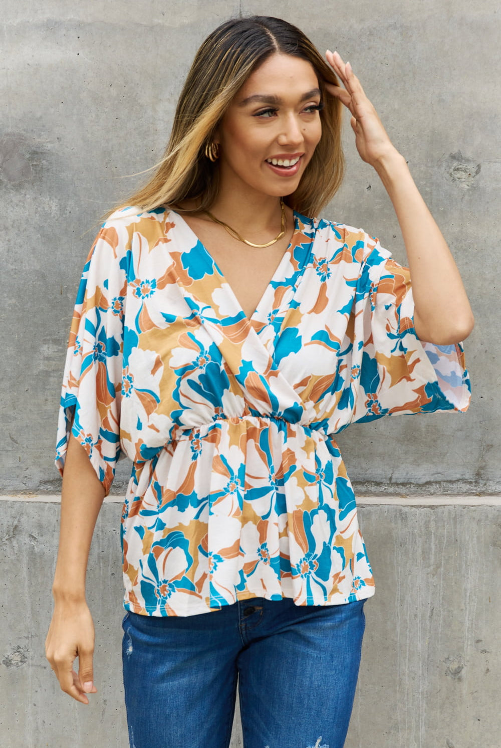 BOMBOM Floral Print Wrap Tunic Top - GemThreads Boutique BOMBOM Floral Print Wrap Tunic Top