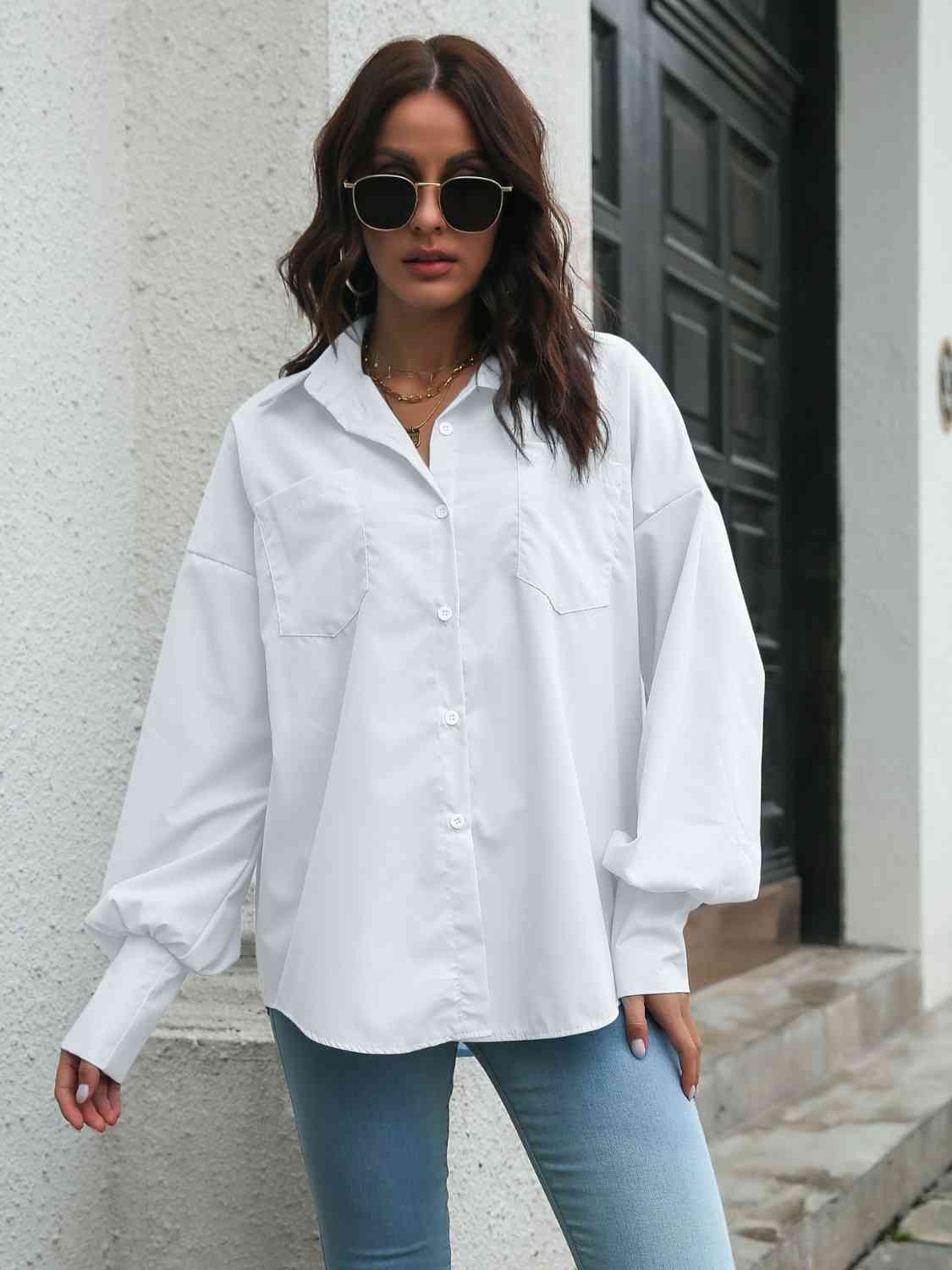 Collared Neck Dropped Shoulder Buttoned Shirt - GemThreads Boutique Collared Neck Dropped Shoulder Buttoned Shirt