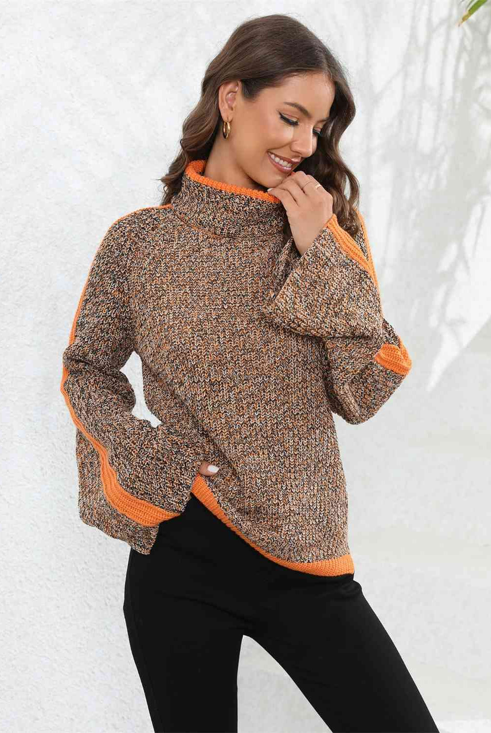 Heathered Turtleneck Long Sleeve Sweater - GemThreads Boutique Heathered Turtleneck Long Sleeve Sweater
