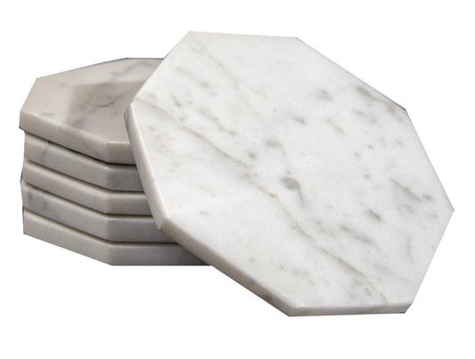Set of 6 - White Marble Stone Coasters Polished Coasters 3.5 Inches ( 9 cm) in Diameter Protection from Drink Rings -CraftsOfEgypt