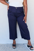 And The Why In The Mix Full Size Pleated Detail Linen Pants in Dark Navy - GemThreads Boutique