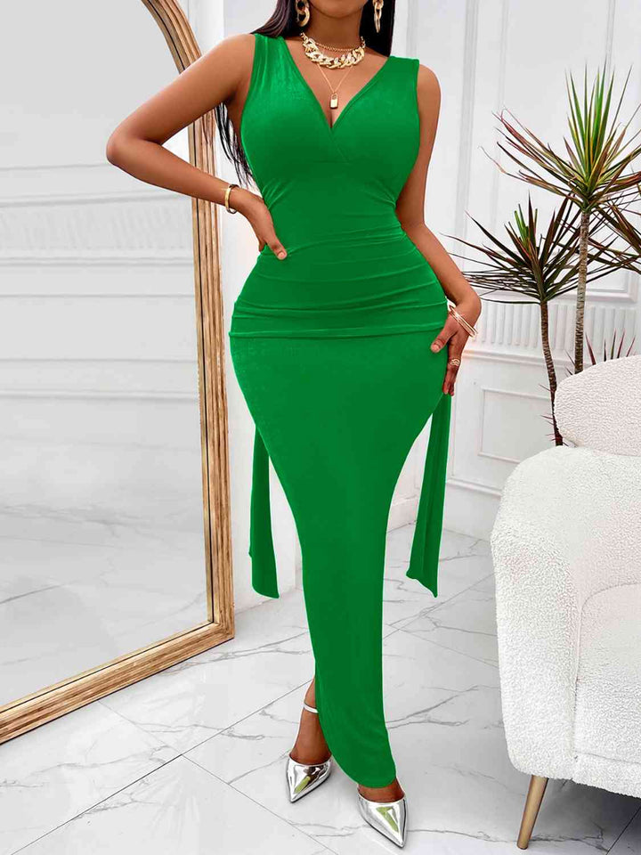 Backless Ruched Slit Maxi Dress - GemThreads Boutique