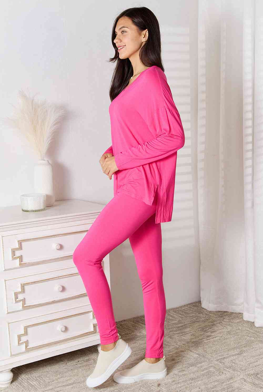 Basic Bae Full Size V-Neck Soft Rayon Long Sleeve Top and Pants Lounge Set - GemThreads Boutique